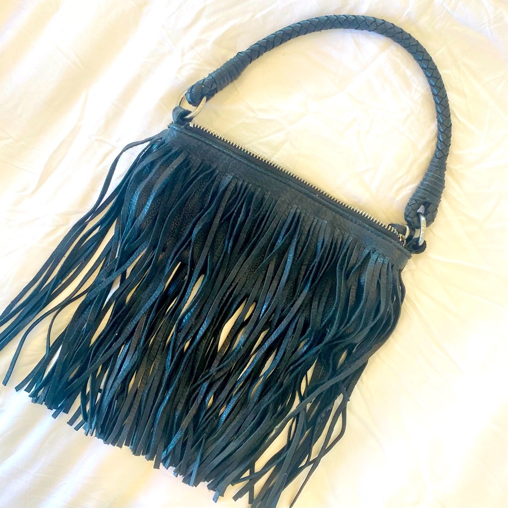 Linea pelle black fringe purse